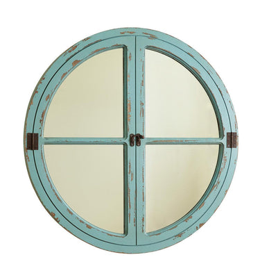 Round Aqua (Sea Blue) Window Wood Mirror - Park Designs - The Fox Decor